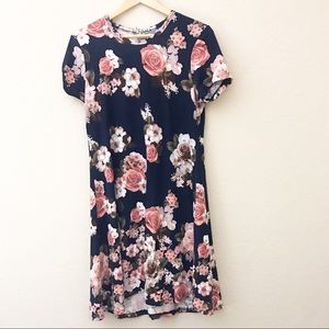 Navy Blue Floral Print Dress Size XL